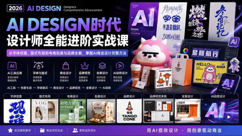 (20195期)2026AI DESIGN时代设计师全能进阶实战课:从字体创意、版式布局到电商包装与品牌全案,掌握AI商业设计完整方法