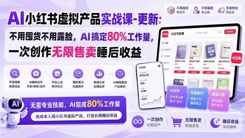 （20211期）AI小红书虚拟产品实战课-更新：不用囤货不用露脸，AI搞定80%工作量，一次创作无限售卖睡后收益
