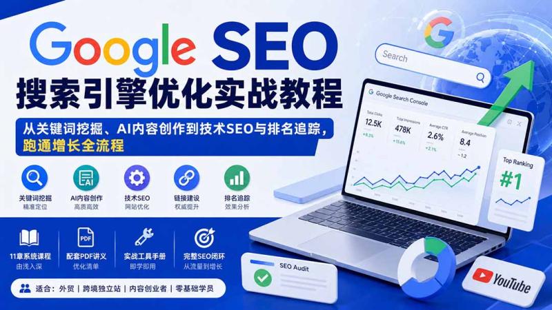 (20241期)Google SEO搜索引擎优化实战教程:从关键词挖掘、AI内容创作到技术SEO与排名追踪,跑通增长全流程