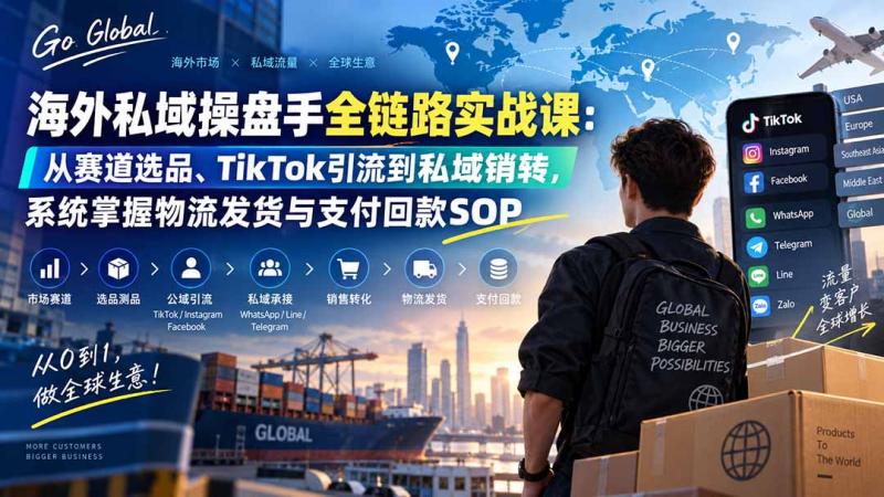 （20255期）海外私域操盘手全链路实战课：从赛道选品、TikTok引流到私域销转，系统掌握物流发货与支付回款SOP