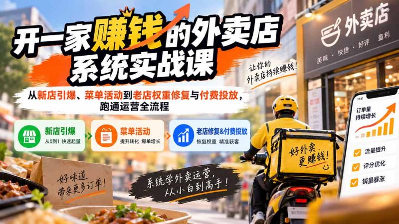 （20258期）开一家赚钱的外卖店系统实战课：从新店引爆、菜单活动到老店权重修复与付费投放，跑通运营全流程