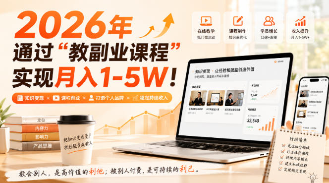 2026年通过“教副业课程”实现月入1-5W!毫无保留的全部教给你