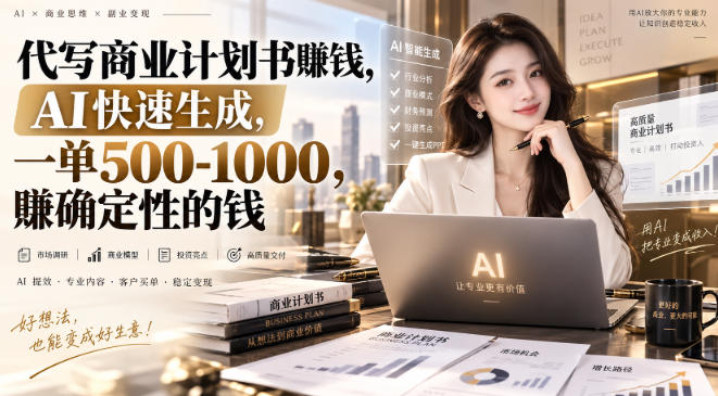 代写商业计划书賺钱，AI快速生成，一单500-1K，賺确定性的钱