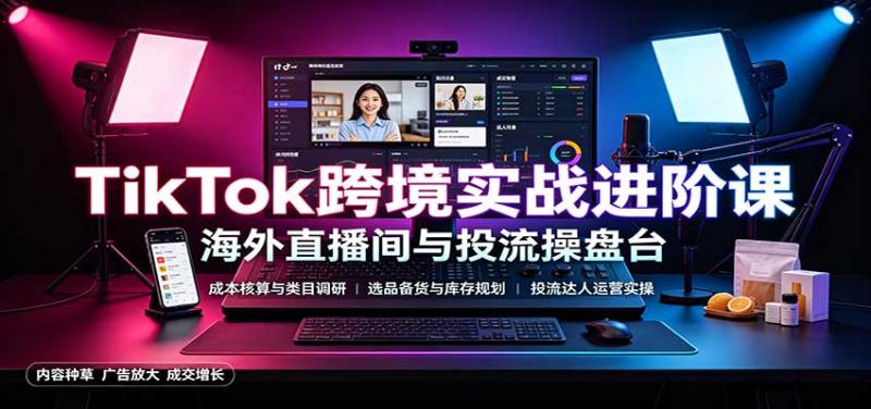 TikTok跨境实战进阶课：成本核算类目调研，选品备货，投流达人运营