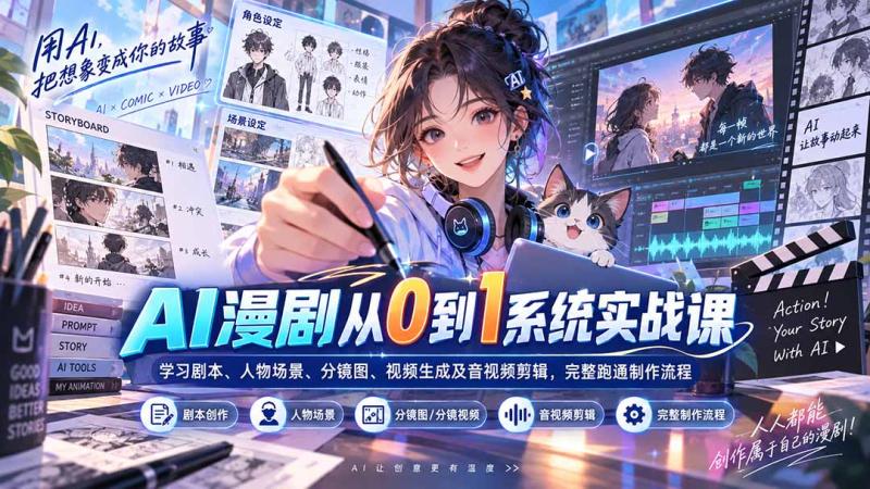 （20430期）AI漫剧从0到1系统实战课：学习剧本、人物场景、分镜图、视频生成及音视频剪辑，完整跑通制作流程
