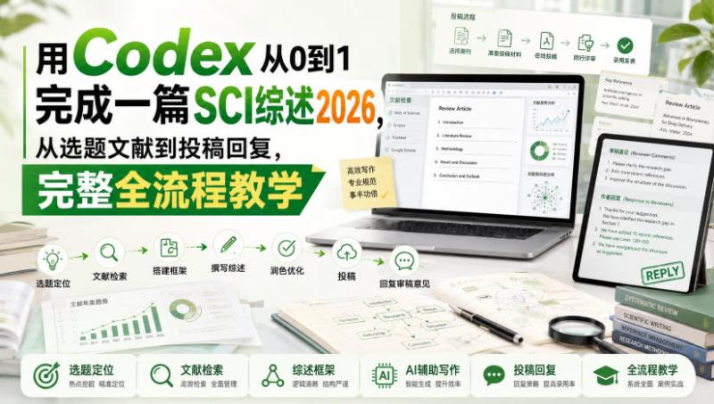 用Codex从0到1完成一篇SCI综述2026，从选题文献到投稿回复，完整全流程教学