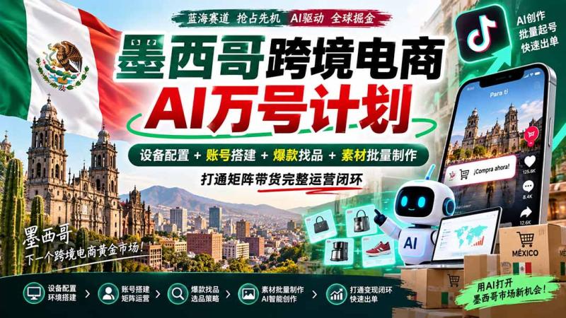 （20500期）墨西哥AI跨境电商万号计划｜设备配置+账号搭建+爆款找品+素材批量制作，打通矩阵带货完整运营闭环
