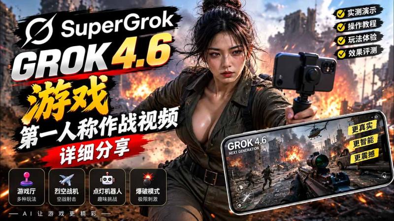（20502期）Grok 4.6 也能做游戏？第一人称作战视频实测｜玩法详细讲解