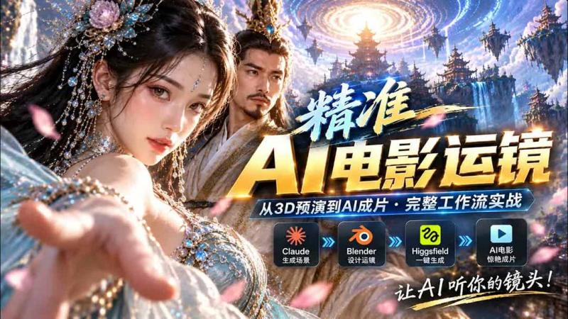 （20503期）AI视频终于能精准运镜了！Claude + Blender + Higgsfield 免费插件实测
