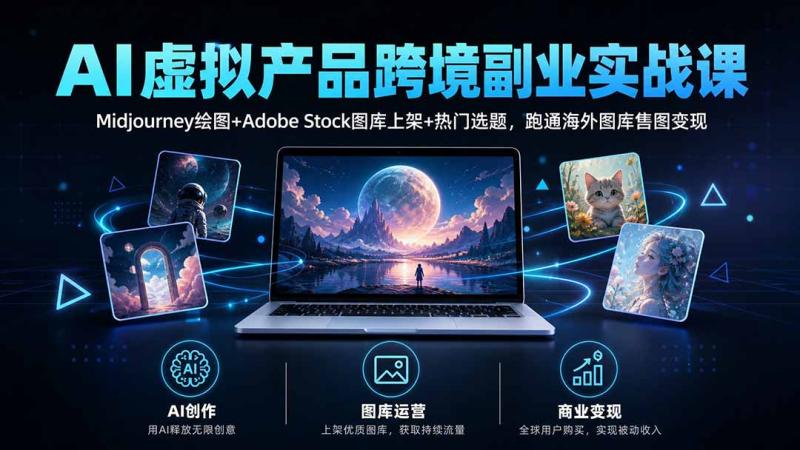 （20514期）AI虚拟产品跨境副业实战课｜Midjourney绘图+Adobe Stock图库上架+热门选题，跑通海外图库售图变现