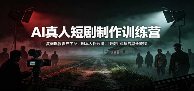 AI真人短剧制作训练营：复刻爆款丧尸下乡，剧本人物分镜，视频生成与后期全流程