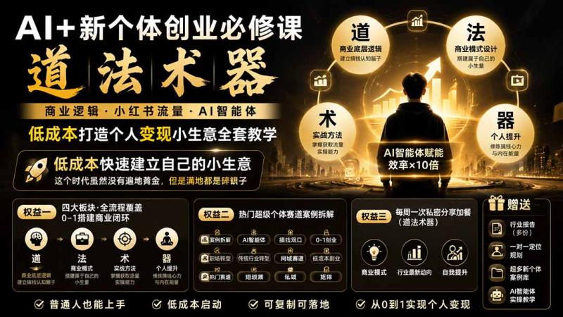 （20592期）AI+新个体创业必修课-更新0922｜道法术器｜商业逻辑·小红书流量·AI智能体｜低成本打造个人变现小生意全套教学