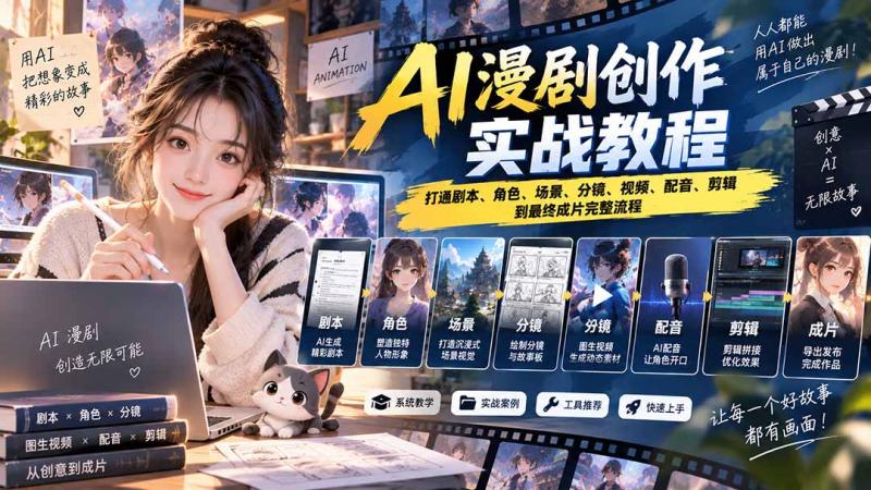 （20597期）2026 AI漫剧创作实战教程：打通剧本、角色、场景、分镜、视频、配音、剪辑到最终成片完整流程