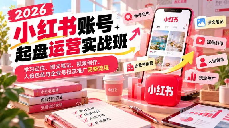(20646期)2026小红书账号起盘运营实战班:学习定位、图文笔记、视频创作、人设包装与企业号投流推广完整流程