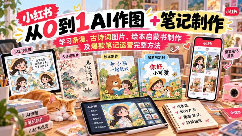 (20655期)2026小红书AI内容创作从0到1:学习条漫、古诗词图片、绘本启蒙书制作及爆款笔记运营完整方法