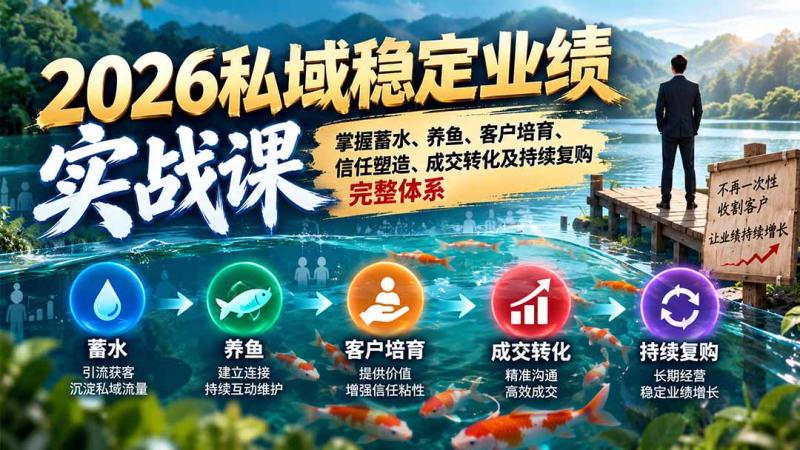 (20710期)2026私域稳定业绩实战课:掌握蓄水、养鱼、客户培育、信任塑造、成交转化及持续复购完整体系