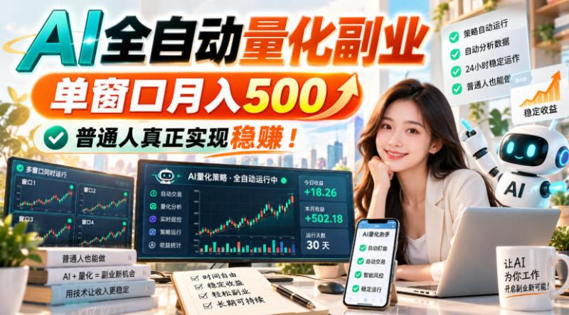 (20734期)AI全自动量化副业,单窗口月入500,普通人真正实现稳赚!