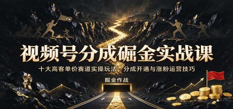 视频号分成掘金实战课：十大高客单价赛道实操玩法，分成开通与涨粉运营技巧