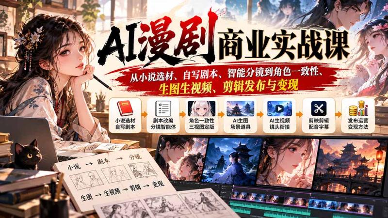(20811期)AI漫剧商业实战课:从小说选材、自写剧本、智能分镜到角色一致性、生图生视频、剪辑发布与变现
