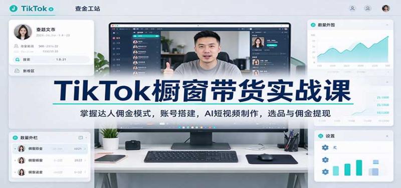 TikTok橱窗带货实战课:掌握达人佣金模式,账号搭建,AI短视频制作,选品与佣金提现