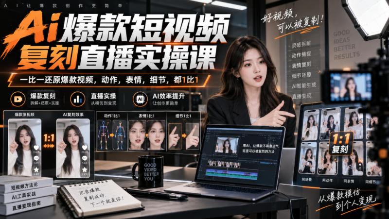 天诺老吴Ai爆款短视频复刻直播实操课，一比一还原爆款视频，动作，表情，细节，都1比1