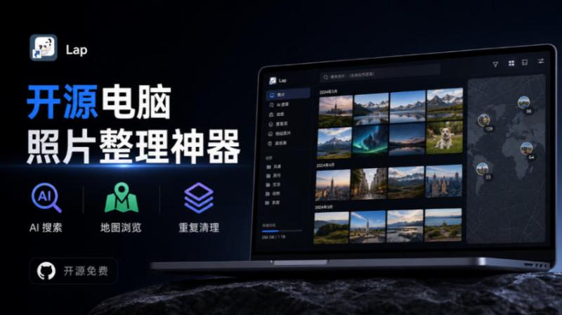 3.7k stars！电脑照片整理神器，支持AI搜索、地图浏览和重复清理，10万张照片也能流畅运行Lap