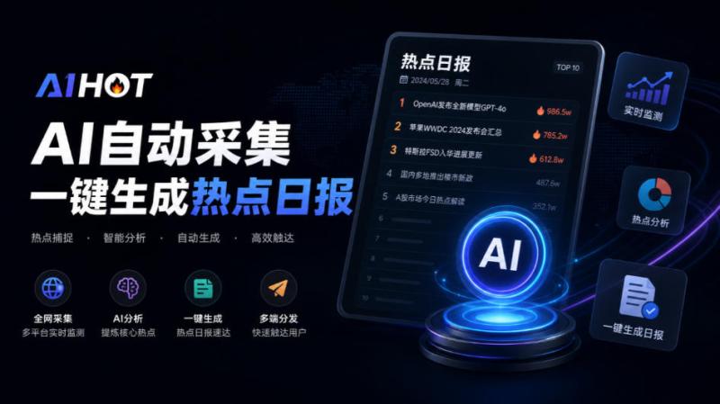 Github热门开源项目！开源行业热点站框架，支持自动采集、AI精选并自动产出各行业日报的AIHOT