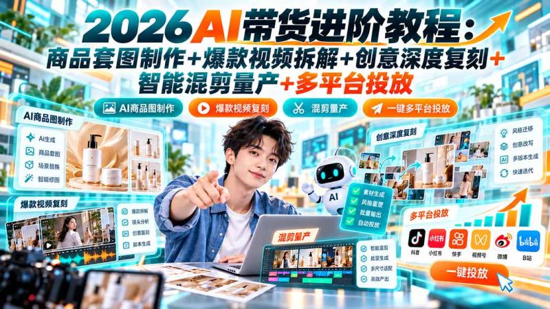 （20857期）2026AI带货进阶教程：商品套图制作+爆款视频拆解+创意深度复刻+智能混剪量产+多平台投放