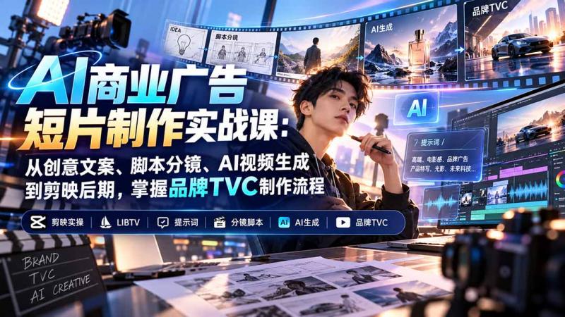 （20863期）AI商业广告短片制作实战课：从创意文案、脚本分镜、AI视频生成到剪映后期，掌握品牌TVC制作流程