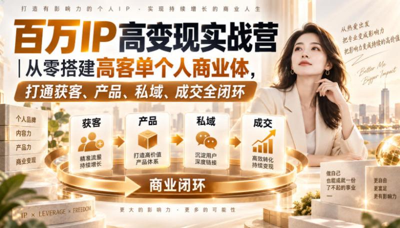 百万IP高变现实战营｜从零搭建高客单个人商业体，打通获客、产品、私域、成交全闭环​