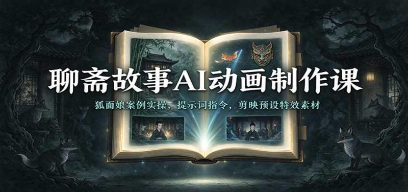 聊斋故事AI动画制作课：狐面娘案例实操，提示词指令，剪映预设特效素材