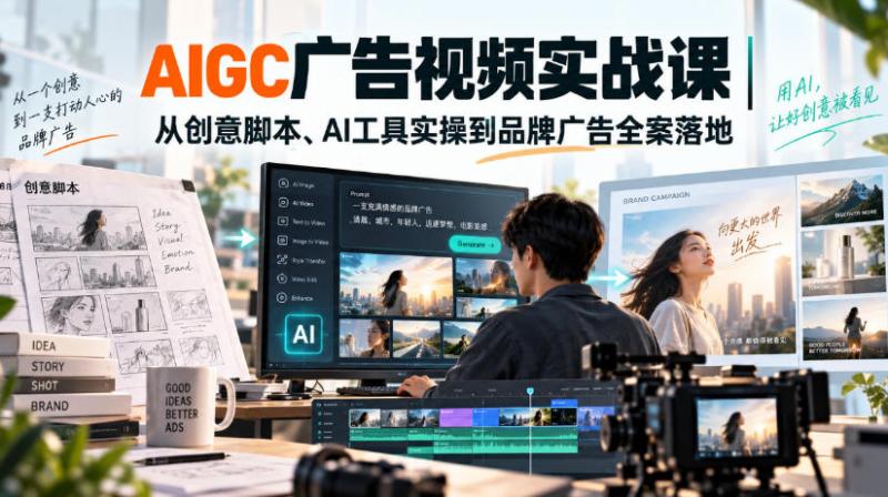 AIGC广告视频实战课｜从创意脚本、AI工具实操到品牌广告全案落地