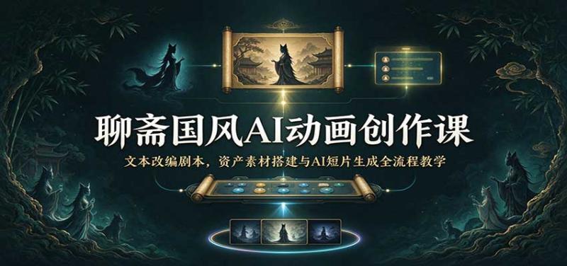 聊斋国风AI动画创作课：文本改编剧本，资产素材搭建与AI短片生成全流程教学