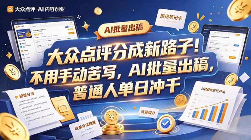 (20983期)大众点评副业新玩法,工具提效解放双手,批量做笔记,单日可破千