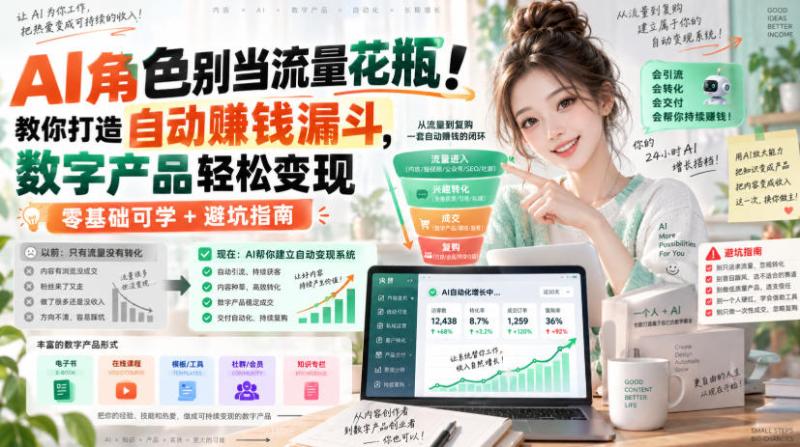 AI角色别当流量花瓶！教你打造自动賺钱漏斗，数字产品轻松变现（零基础可学+避坑指南）【原创双语字幕】