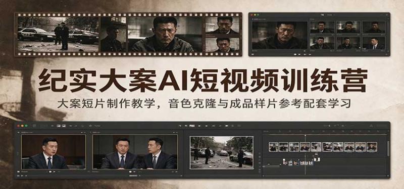 纪实大案AI短视频训练营：大案短片制作教学，音色克隆与成品样片参考配套学习