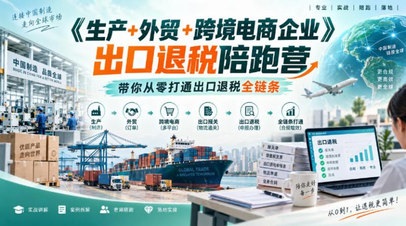 《生产+外贸+跨境电商企业》出口退税陪跑营，带你从零打通出口退税全链条