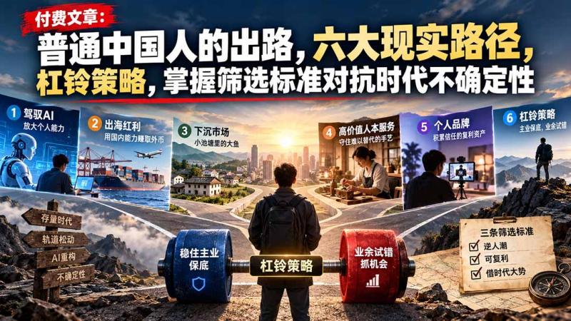 （21058期）付费文章：普通中国人的出路，六大现实路径，杠铃策略，掌握筛选标准对抗时代不确定性