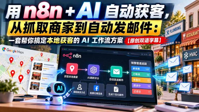 （21076期）用 n8n + AI 自动获客，从抓取商家到自动发邮件：一套帮你搞定本地获客的 AI 工作流方案【原创双语字幕】