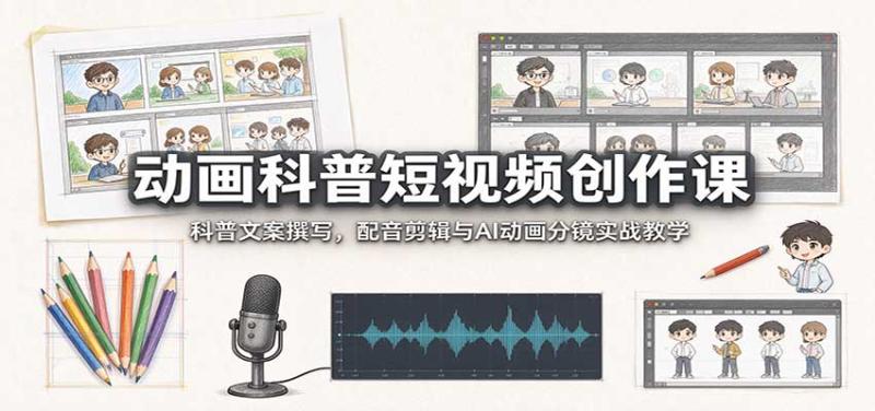 动画科普短视频创作课：科普文案撰写，配音剪辑与AI动画分镜实战教学