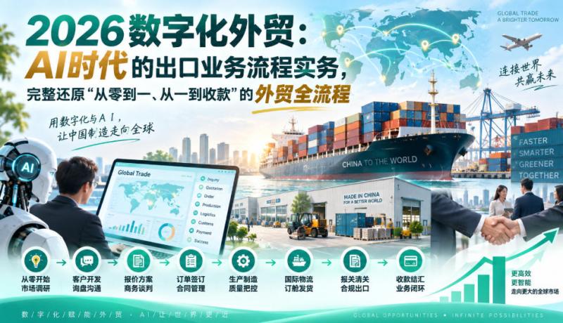2026数字化外贸：AI时代的出口业务流程实务，完整还原”从零到一、从一到收款”的外贸全流程
