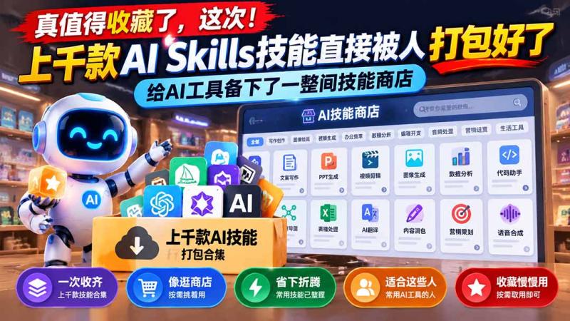 (21096期)真值得收藏了,这次!上千款AI Skills技能直接被人打包好了,给AI工具备下了一整间技能商店