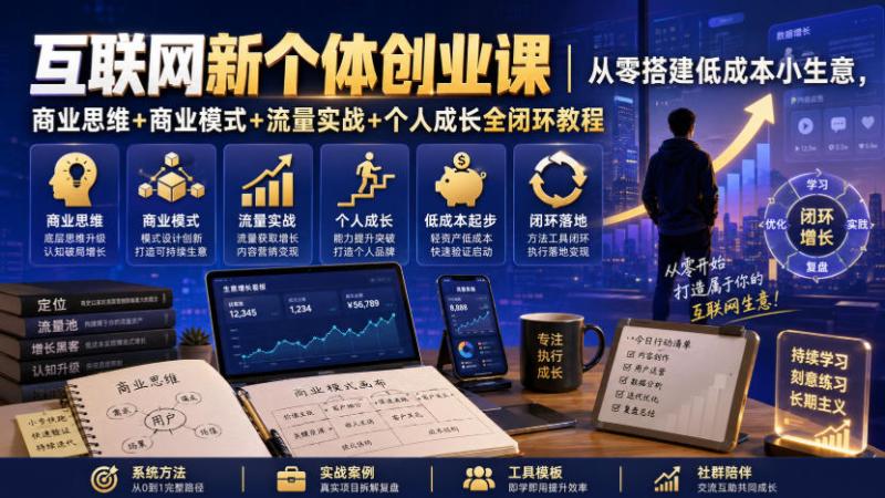 互联网新个体创业课｜从零搭建低成本小生意，商业思维+商业模式+流量实战+个人成长全闭环教程（更新0922）