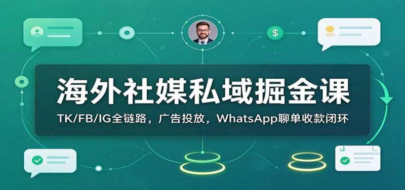 海外社媒私域掘金课：TK/FB/IG全链路，广告投放，WhatsApp聊单收款闭环