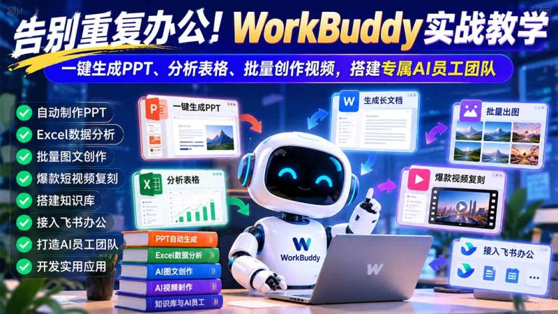 （21152期）告别重复办公！WorkBuddy实战教学：一键生成PPT、分析表格、批量创作视频，搭建专属AI员工团队
