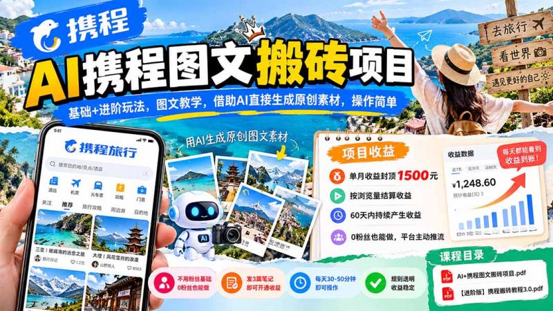 (21180期)AI携程图文搬砖项目,基础+进阶玩法,图文教学,借助AI直接生成原创素材,操作简单