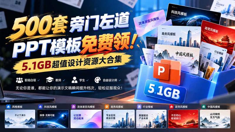 (21195期)500套旁门左道PPT模板免费领!5.1GB超值设计资源大合集