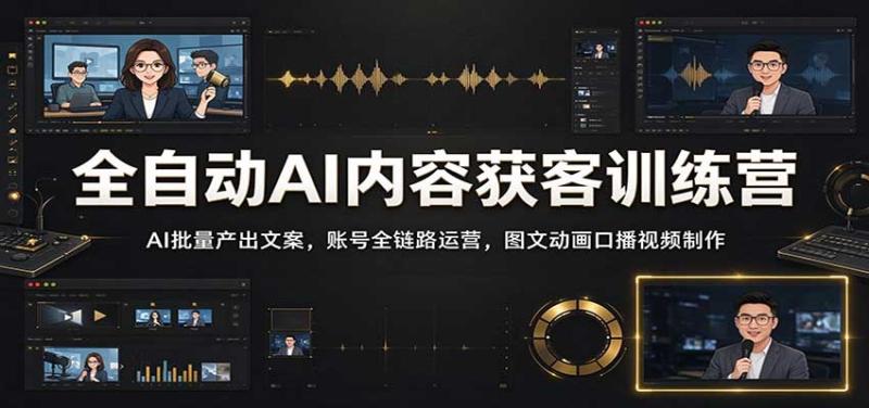 全自动AI内容获客训练营:AI批量产出文案,账号全链路运营,图文动画口播视频制作