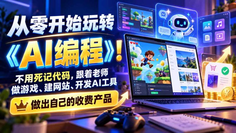 （21210期）从零开始玩转《AI编程》！不用死记代码，跟着老师做游戏、建网站、开发AI工具，最后完成自己的收费产品