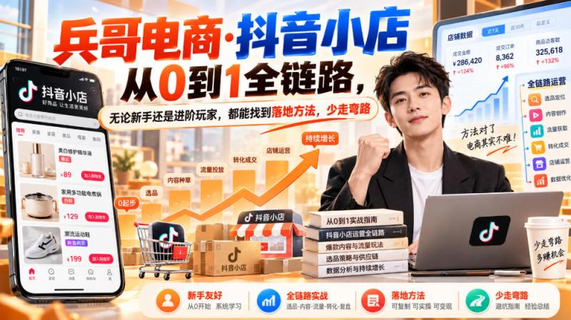 【无水印】兵哥电商·抖音小店从0到1全链路，无论新手还是进阶玩家，都能找到落地方法，少走弯路（更新9月）